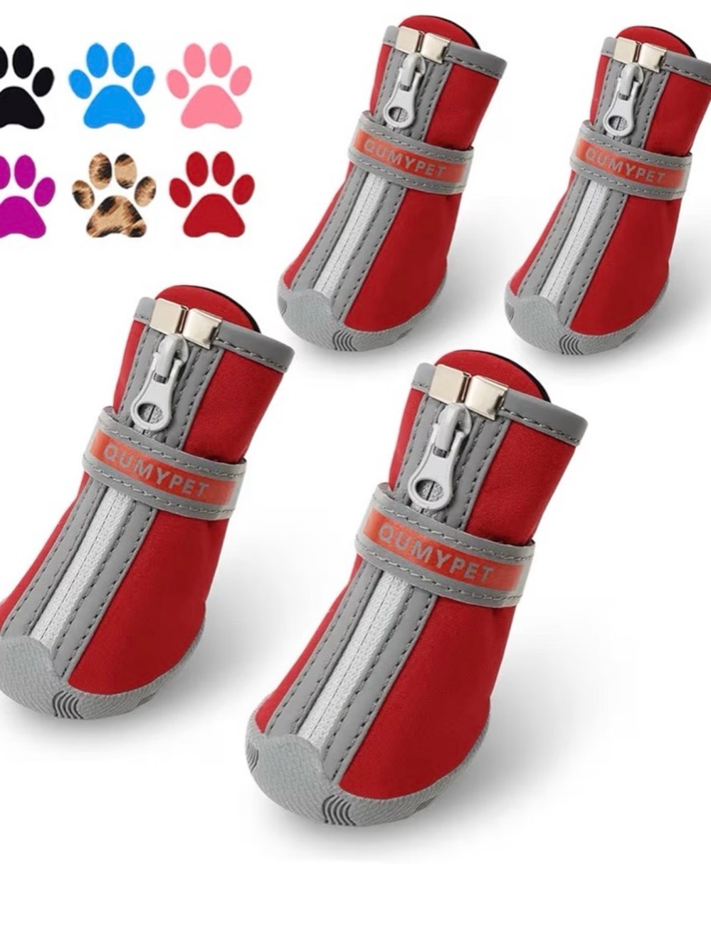 OUMYPET Red Reflective Dog Boots - Waterproof Non-Slip Paw Protectors